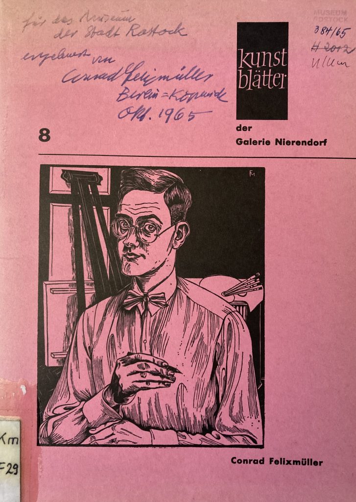 Abb. 2: Katalog „Conrad Felixmüller“, 8. Kunstblätter der Galerie Nierendorf, September 1965 Berlin; mit Autorgraph auf dem Deckblatt vom Künstler. © KHMR, Susanne Knuth