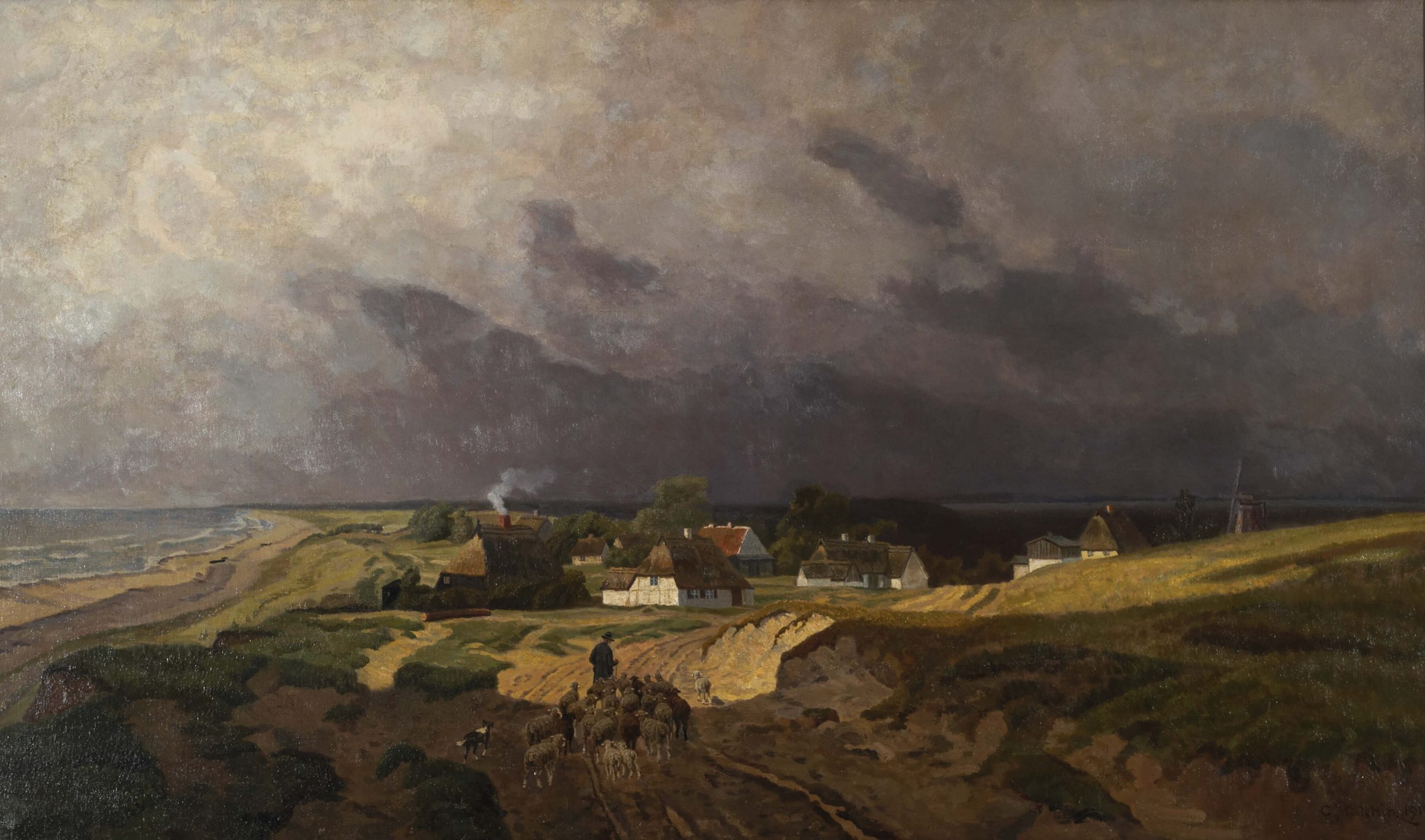 Landschaftsgemälde von Malchin (1917), ausgestellt in der Ausstellung Landschaften und Inspirationen im kulturhistorischen Museum Rostock