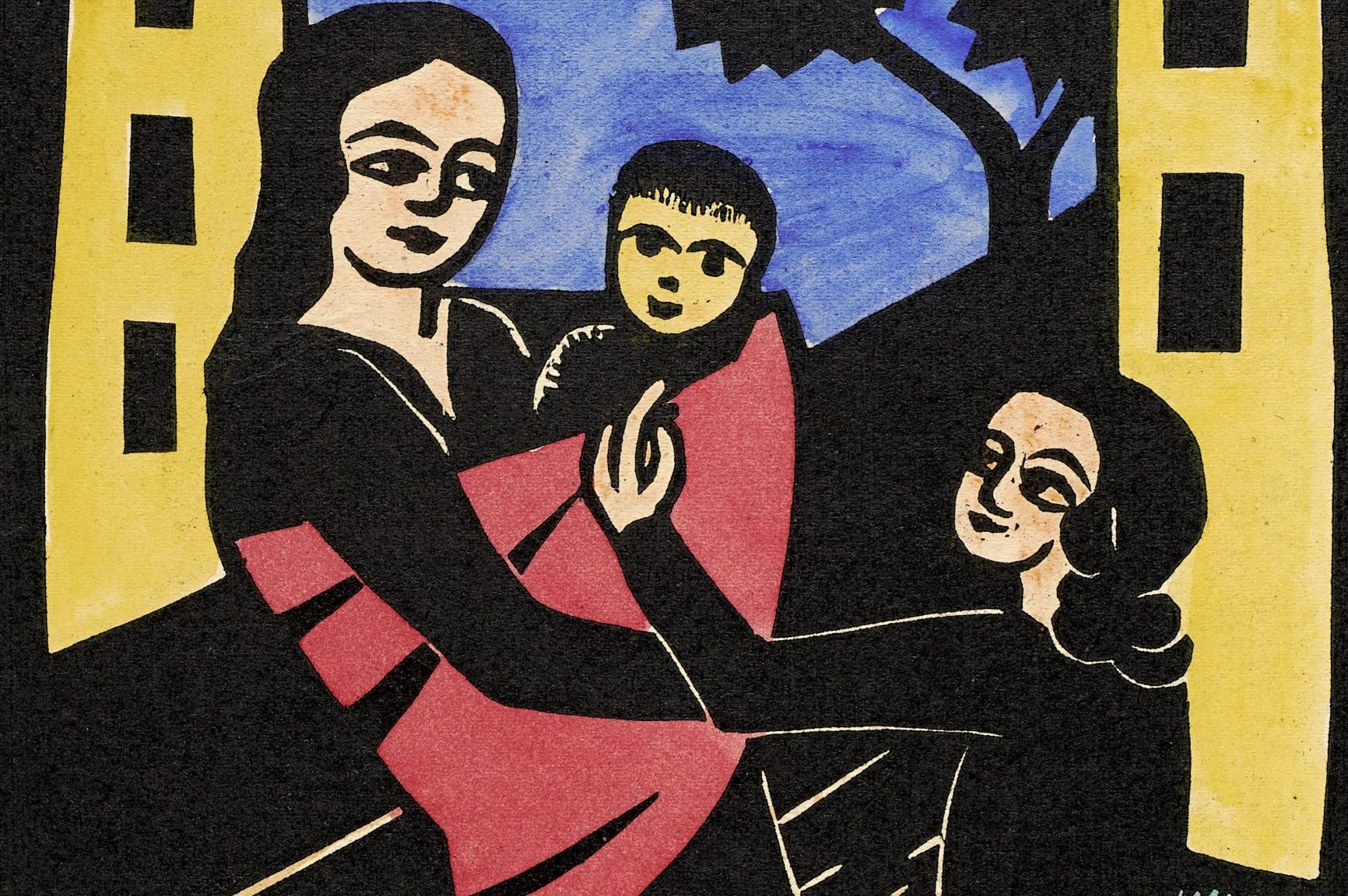 Georg SCHRIMPF (1889-1938) Kinder im Hof, 1918 Holzschnitt, koloriert, 21 × 15,9 cm Inv.-Nr. K 310 G ©Kulturhistorisches Museum Rostock