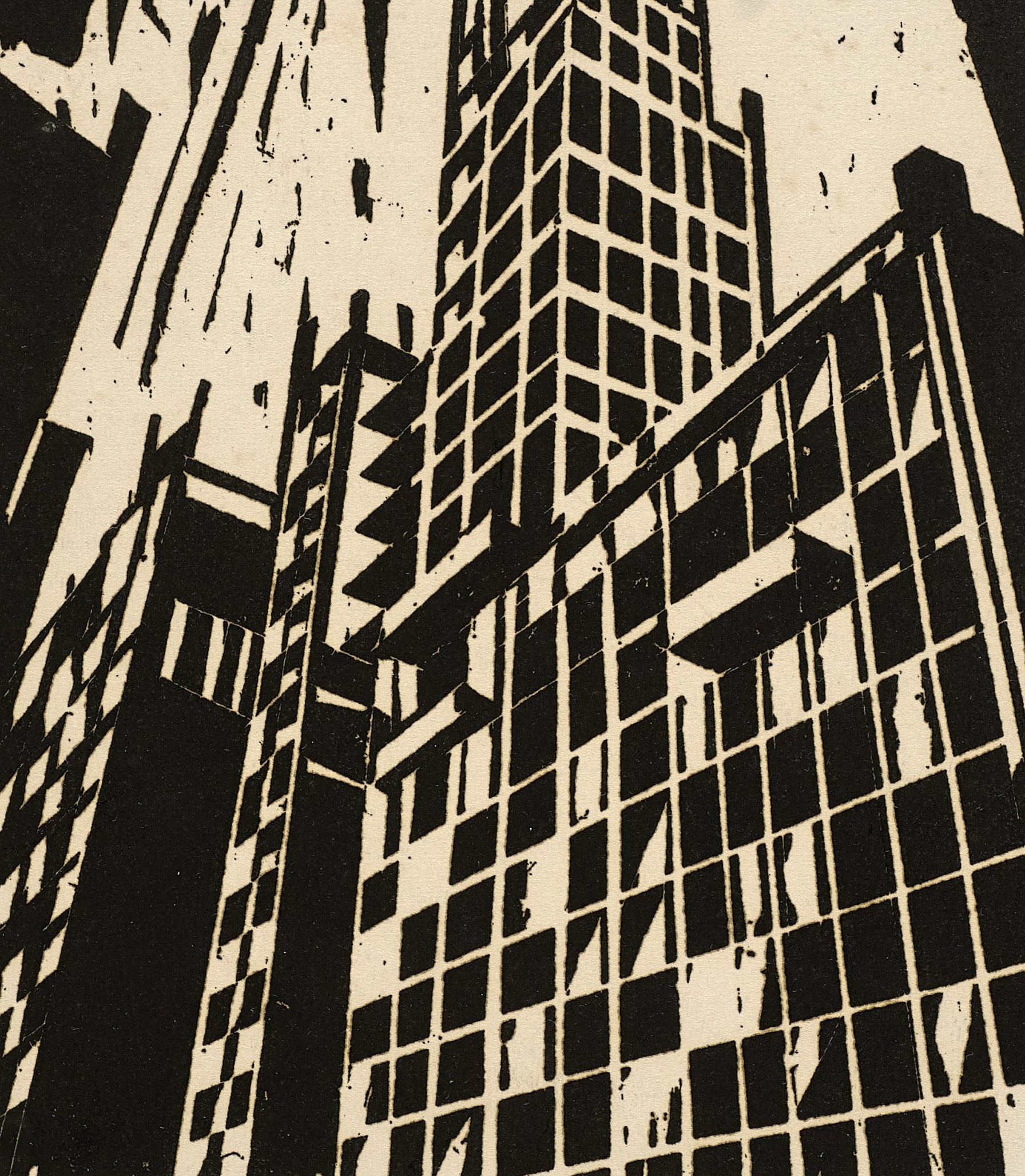 Max THALMANN (1890-1944) Neubau, 1923/24 (Bl. 23, Mappe „America im Holzschnitt“, Eugen Diederichs Verlag, Jena 1927) Holzschnitt, 16,9 × 14,3 cm Inv.-Nr.: K 371 d G ©Kulturhistorisches Museum Rostock Foto: Thomas Häntzschel, Frank Hormann / nordlicht www.fotoagenturnordlicht.de